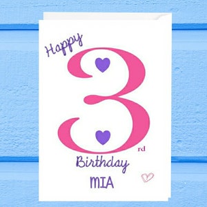 Personalised 3rd Birthday Card for Her - 3 - three Year Old - Daughter Granddaughter Niece - Girl