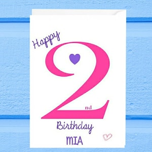 Personalised 2nd Birthday Card for Her - 2 - two Year Old - Daughter Granddaughter Niece - Girl