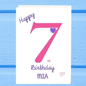 Personalised 7th Birthday Card for Her - 7 - Seven Years Old - Daughter Granddaughter Niece - Girl
