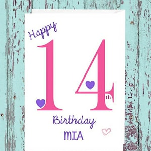 Personalised 14th Birthday Card for Her - 14 - Fourteen Years Old - Daughter Granddaughter Niece - Girl - Teenager