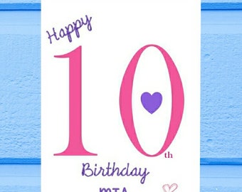 Personalised 10th Birthday Card for Her - 10 - Ten Years Old - Daughter Granddaughter Niece - Girl