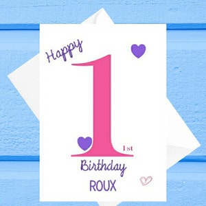 Personalised 1st Birthday Card for Her - 1 Year Old - Daughter Granddaughter Niece - Girl