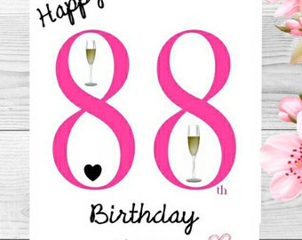 Personalised 88th Birthday Card for Her - 88 - Eighty Eight Years Old - Wife Partner Mum Mother Grandmother Great Grandmother