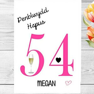 Personalised Welsh 54th Birthday Card for Her - Penblwydd Hapus - Age 54 - Wife Mother Girlfriend Sister Friend