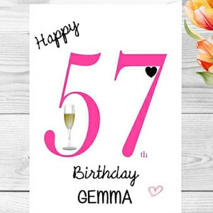Personalised 57th Birthday Card for Her - 57 - Fifty Seven Years Old - Wife Partner Mum Mother Grandmother Granny Nan Nana