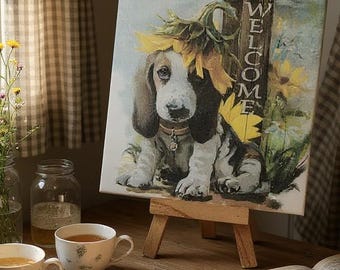 Ceramic picture tile with dog motif and welcome saying 108 | Tile with picture | Gift for dog owners | Wall decoration | Home decoration
