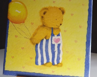 Decorative handmade ceramic Dekofliese, wall tile bear with balloons (040) gift, tapestry, tiles, decoration, home decor