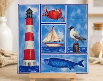 Lighthouse Nautical Ceramic Tile Wall Decor Coastal Gift Handmade Germany
