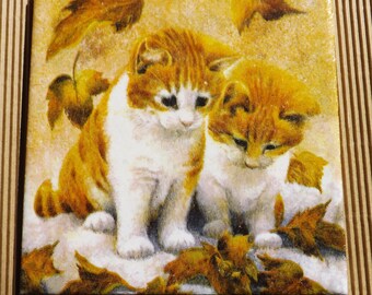 Decorative handmade ceramic Dekofliese, wall tile two kittens (052) gift, tapestry, tiles, decoration, home decor