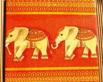 Decorative handmade ceramic Dekofliese, wall tile Two elephants (050) gift, tapestry, tiles, decoration, home decor