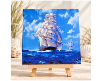 Sailing Ship Ceramic Tile Wall Decor Coastal Maritime Gift for Sailors Handmade Germany