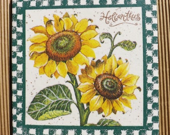 Decorative Handmade Ceramic Decorative Tile, Wall Tile Sunflower (046) Gift, Wall Hanging, Tile, Decoration, Home Decor