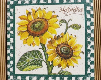 Dekorative handgefertigte Keramik-Dekofliese, Wandfliese Sonnenblume (046) Geschenk, Wandbehang, Fliesen, Dekoration, Wohnkultur