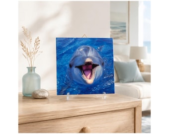 Dolphin Ceramic Tile Wall Art Ocean Nautical Decor Gift Handmade Germany