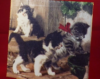 Decorative handmade ceramic Dekofliese, wall tile kitties meeting (027) gift, tapestry, tiles, decoration, home decor
