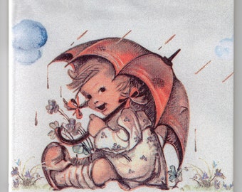 Decorative handmade ceramic Dekofliese, wall tile child with umbrella (091) gift, tapestry, tiles, decoration, home decor