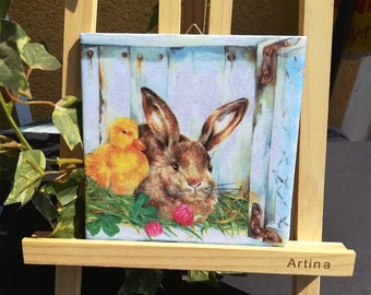 Decorative handmade ceramic Dekofliese, wall tile bunny Chick Easter Bunny (099) gift, tapestry, tiles, decoration, home decor