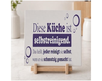 This Kitchen Is Self Cleaning Modern Quote Ceramic Tile Wall Art Gift Handmade