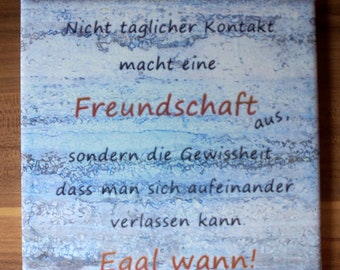 Decorative handmade ceramic Dekofliese, wall tile Friendship Blue Grey (039DP) gift, tapestry, tiles, decoration