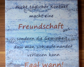 Dekorative handgefertigte Keramik-Dekofliese, Wandfliese Freundschaft Blau Grau (039DP) Geschenk, Wandbehang, Fliesen, Dekoration