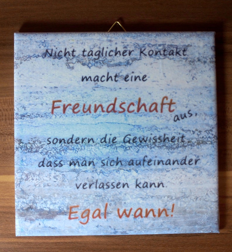 Dekorative handgefertigte Keramik-Dekofliese, Wandfliese Freundschaft Blau Grau 039DP Geschenk, Wandbehang, Fliesen, Dekoration Bild 1