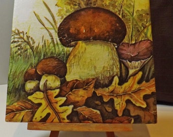 Decorative handmade ceramic decorative tile, wall tile boletus (001) gift, wall hanging, tiles, decoration, home decor