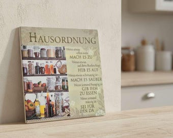 Hausordnung Küche – Deko Fliese mit Herz & Humor | Geschenk für Familie und Zuhause