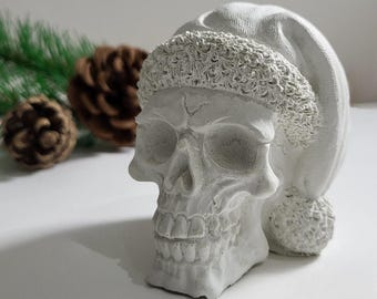 Handmade Latex Full Form Casting Mold Latex Mold Concrete Casting Mold Latex Mold Casting Mold for Sculptures Skull with Santa Hat (235)