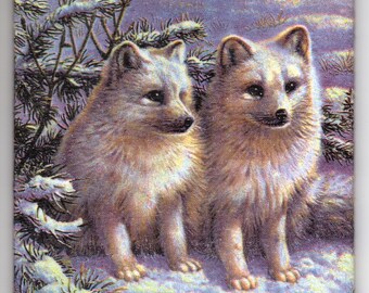 Decoupage made Dekofliese, décor, mural, wall tile, tile décor in handicraft motif White Foxes Fox (001)