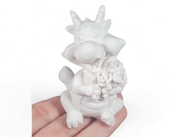 DIY mold made of latex suitable for concrete relief casting compounds cute dragon with bouquet of flowers (098), gift idea, Latex-Mould for Drake