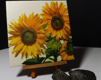 Decorative Handmade Ceramic Decorative Tile, Wall Tile Sunflowers (020) Gift, Wall Hanging, Tile, Decoration, Home Decor