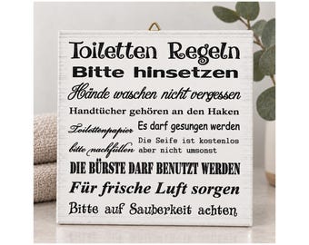 Bathroom Rules Quote Ceramic Tile Wall Art Guest Toilet Funny Gift Handmade Germany