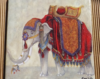 Decorative handmade ceramic Dekofliese, wall tile Elephant (059) gift, tapestry, tiles, decoration, home decor