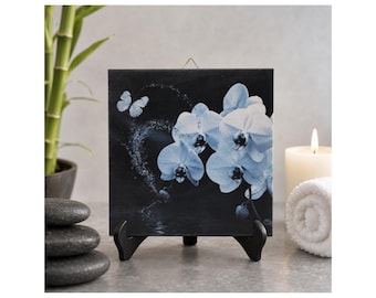 Orchid Wall Art Butterfly Ceramic Tile Floral Wall Decor Flower Gift for Women Handmade Germany