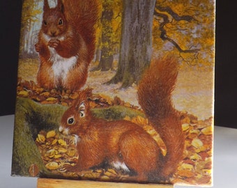 Decorative handmade ceramic Dekofliese, wall tile squirrel (043) gift, tapestry, tiles, decoration, home decor