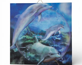 Ruhige Delfin Motivfliese mit Unterwasserwelt – 15 x 15 cm