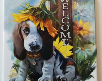 Decorative ceramic Dekofliese, wall tile Welcome Dog (108) gift, tapestry, tiles, decoration, home decor