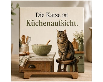 The Cat Is Kitchen Supervisor Funny Ceramic Tile Cat Lover Kitchen Gift Handmade