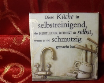 Decorative handmade ceramic Dekofliese, wall tile kitchen Proverb (024) gift, tapestry, tiles, decoration, home decor