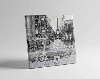 Paris Vintage Collage Motivfliese mit Eiffelturm – 15 x 15 cm