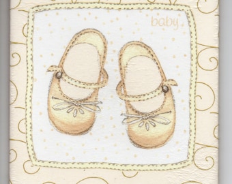 Decorative handmade ceramic Dekofliese, wall tile birth baptism baby Shoes (019) gift, tapestry, tiles, decoration, home decor