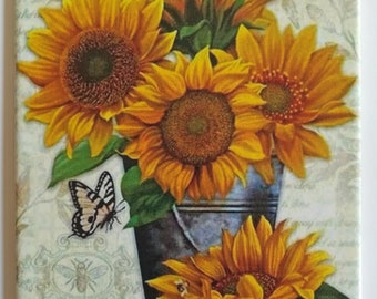 Dekorative Keramik-Dekofliese, Wandfliese Blume Blüten Sonnenblumen Sunflower (116) Geschenk, Wandbehang, Fliesen, Dekoration, Wohnkultur