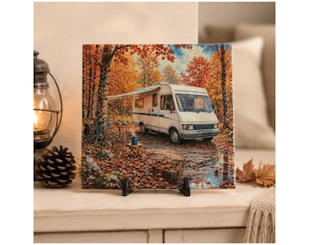 Motorhome Camping Ceramic Tile Wall Art Autumn RV Gift Camper Handmade Germany
