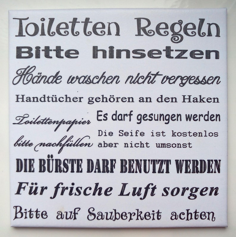 Dekorative handgefertigte Keramik-Dekofliese, Wandfliese Toilettenregeln 062DP Geschenk, Wandbehang, Fliesen, Dekoration, Wohnkultur Bild 1