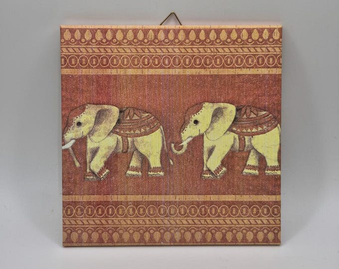 Featured listing image: Indian Elephant Terracotta Look / Picture Tile 15×15 / Tile with Elephant Image / Ethnic Motif Tile / Decorative Tile (050) DIY Gift Idea