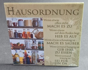 Decoupage decorative tile, decor, wall picture, wall tile, handmade tile decor, motif: house rules (004DP)