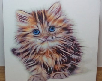 Decorative handmade ceramic Dekofliese, wall tile cat kitten (076) gift, tapestry, tiles, decoration, home decor