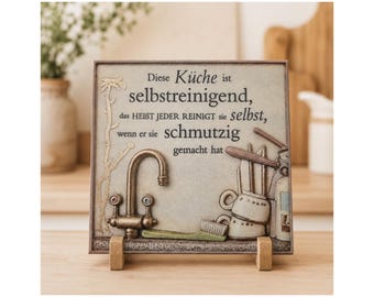 This Kitchen Is Self Cleaning Funny Quote Ceramic Tile Gift Handmade Germany