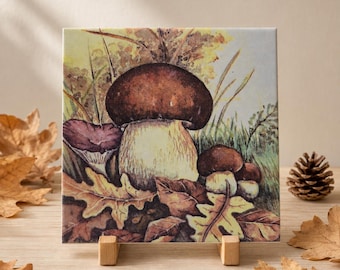 Mushroom Tile Ceramic Porcini Wall Art Cottagecore Autumn Decor Kitchen Gift Handmade Germany