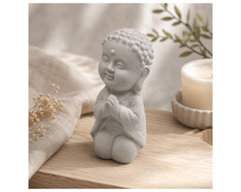 Praying Buddha Latex Casting Mold for Concrete Raysin Plaster, Small Monk Child Figure, approx. 12 x 5 cm, Handmade Germany